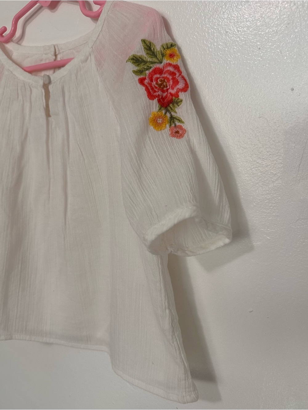 Janie and Jack Cream Lightweight Peasant Blouse with Embroidered Sleeves